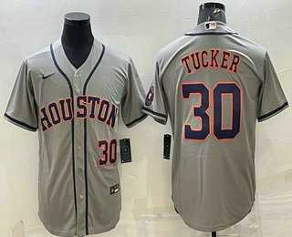 Men%27s Houston Astros #30 Kyle Tucker Number Grey With Patch Stitched MLB Cool Base Nike Jersey->houston astros->MLB Jersey